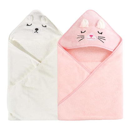 2 Pack Soft Baby Bath Towels with Cute Design. Absorbent Baby Towels for Newborn Gift Set of Hooded Towels for Baby Boys Girls and Neutral (Pink)