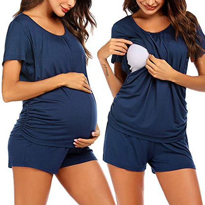 Ekouaer Womens Maternity Pajamas Nursing Pjs for Breastfeeding Soft Postpartum Lounge Sets Sleepwear Layer Pregnancy Clothes