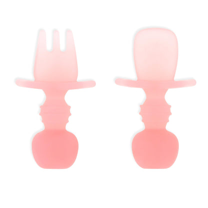 Bumkins Disney Baby Utensils Set, Chewtensils Silicone Spoons for Dipping, Self-Feeding, Baby Led Weaning, Trainer Learning, First Stage Eating, Soft Fork and Spoon, Babies 6 Months, Minnie Mouse