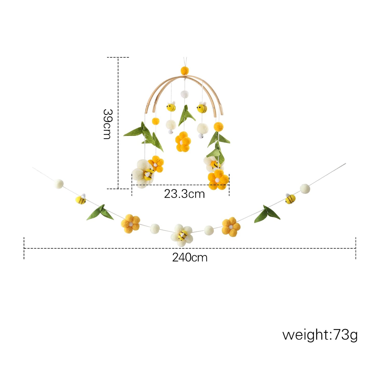 OESSUF Baby Mobile for Crib, Crib Nursery Mobile for Boys Girls, Boho Bee Flower Nursery Decor Soothe Toy Baby Shower Set for Infant Bedroom Hanging Decoration Toy, Pink
