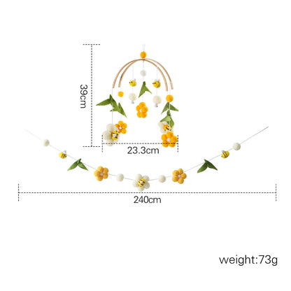 OESSUF Baby Mobile for Crib, Crib Nursery Mobile for Boys Girls, Boho Bee Flower Nursery Decor Soothe Toy Baby Shower Set for Infant Bedroom Hanging Decoration Toy, Pink