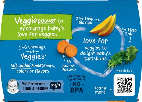 Gerber Purees 2nd Foods Sweet Potato Mango Kale Baby Food, 4 oz, 2 ct