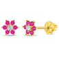 14k Yellow Gold Colorful Cubic Zirconia Flower Studs - Screw Back Earrings for Toddlers & Little Girls - Casual & Sparkly Flower Earrings for Children