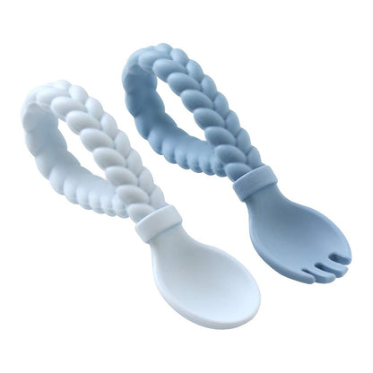 Itzy Ritzy Silicone Spoon & Fork Set; Baby Utensils Featuring a Baby Fork and Spoon with Looped, Braided Handles - Made of 100% Food Grade Silicone & BPA-Free - Ages 6 Months and Up (Pink)