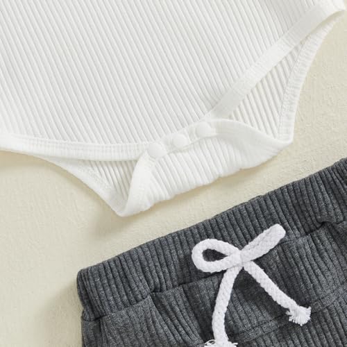 fhutpw Baby Boy Clothes Short Sleeve Romper & Shorts Sets Newborn 3 6 12 Months Summer Knitted Ribbed Splicing Color Outfits