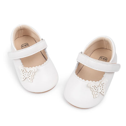 Meckior Infant Baby Girls Boys Handmade Princess Flats Toddler First Walkers Soft PU Leather Non-Slip Crib Wedding Dress Shoes