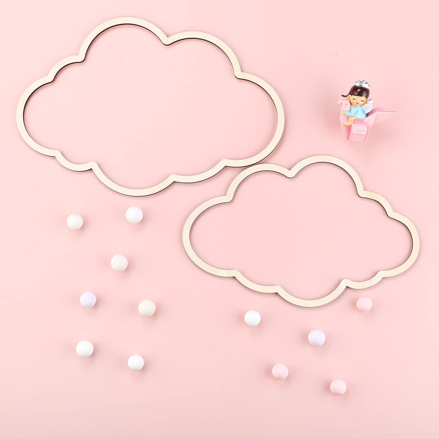 Kathfly4 Pieces Boho Nursery Cloud Star Wall Decor Wooden Babyroom Moon Rattan Wall Decor Wooden Rainbow for Children Baby Kids Boys Girls Bedroom Nursery Pendant(Cloud Moon Star)