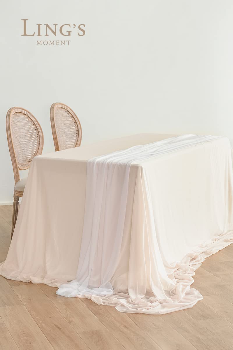 Ling's Moment Sheer Chiffon Table Cloth & Runner Set for 3x4ft Rectangle Table Decor in Dusty Rose & Blush for Wedding Reception and Parties