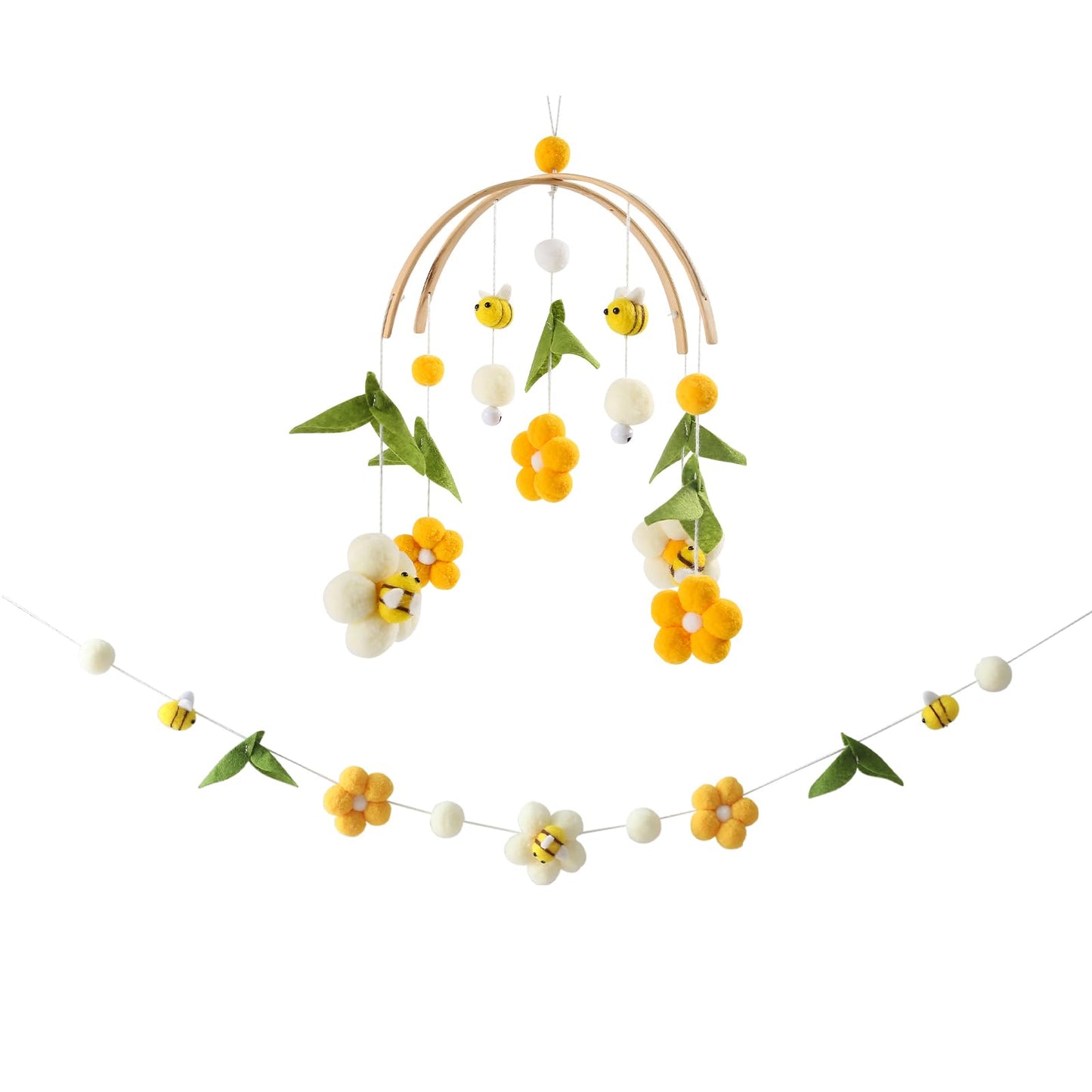 OESSUF Baby Mobile for Crib, Crib Nursery Mobile for Boys Girls, Boho Bee Flower Nursery Decor Soothe Toy Baby Shower Set for Infant Bedroom Hanging Decoration Toy, Pink