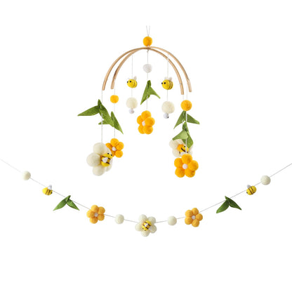 OESSUF Baby Mobile for Crib, Crib Nursery Mobile for Boys Girls, Boho Bee Flower Nursery Decor Soothe Toy Baby Shower Set for Infant Bedroom Hanging Decoration Toy, Pink
