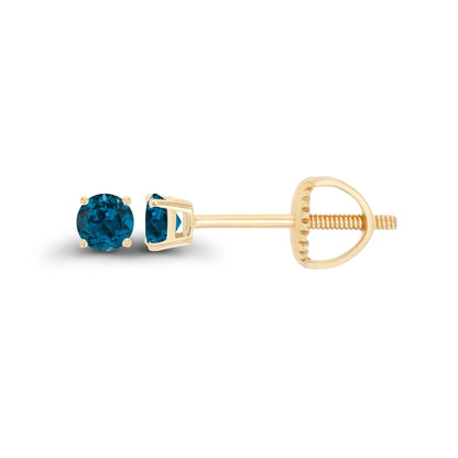 14K Gold Plated 925 Sterling Silver Hypoallergenic 3mm Round Genuine Birthstone Solitaire Screwback Stud Earrings
