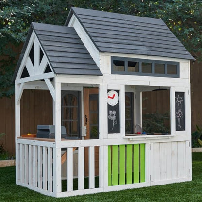 KidKraft Lantana Lane Outdoor Wooden Playhouse with Kitchen and Flap Door