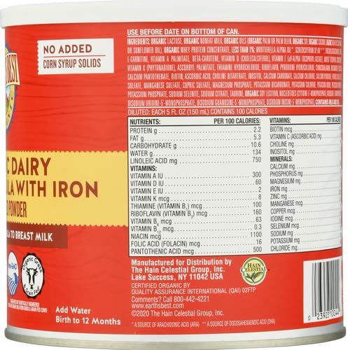 Earth's Best Organic Baby Formula for Babies 0-12 Months, Powdered Dairy Infant Formula with Iron, Omega-3 DHA, and Omega-6 ARA, 32 oz Formula Container