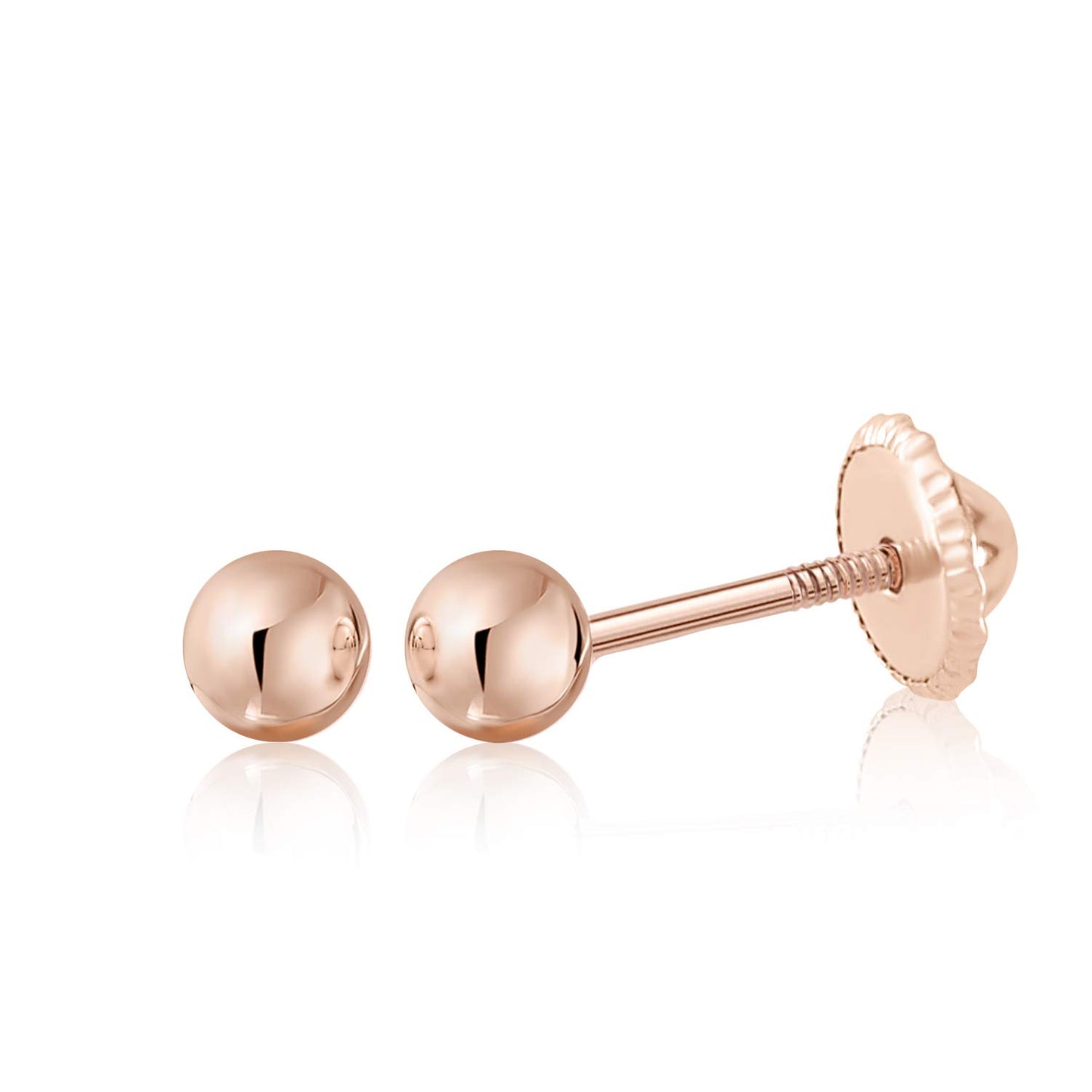 MASSETE Gold Ball Stud Earrings for Women and Girls Screwback | 10k, 14k, 18k | White Yellow or Rose Gold | 3mm 4mm 5mm | Nickel Free