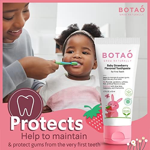 Fluoride Free Baby Toothpaste | Strawberry Flavored - Organic Training Natural Toddler Toothpaste for Toddlers | EWG Verified, Vegan, SLS Free, Safe to Swallow, Aloe Vera -1.7Oz