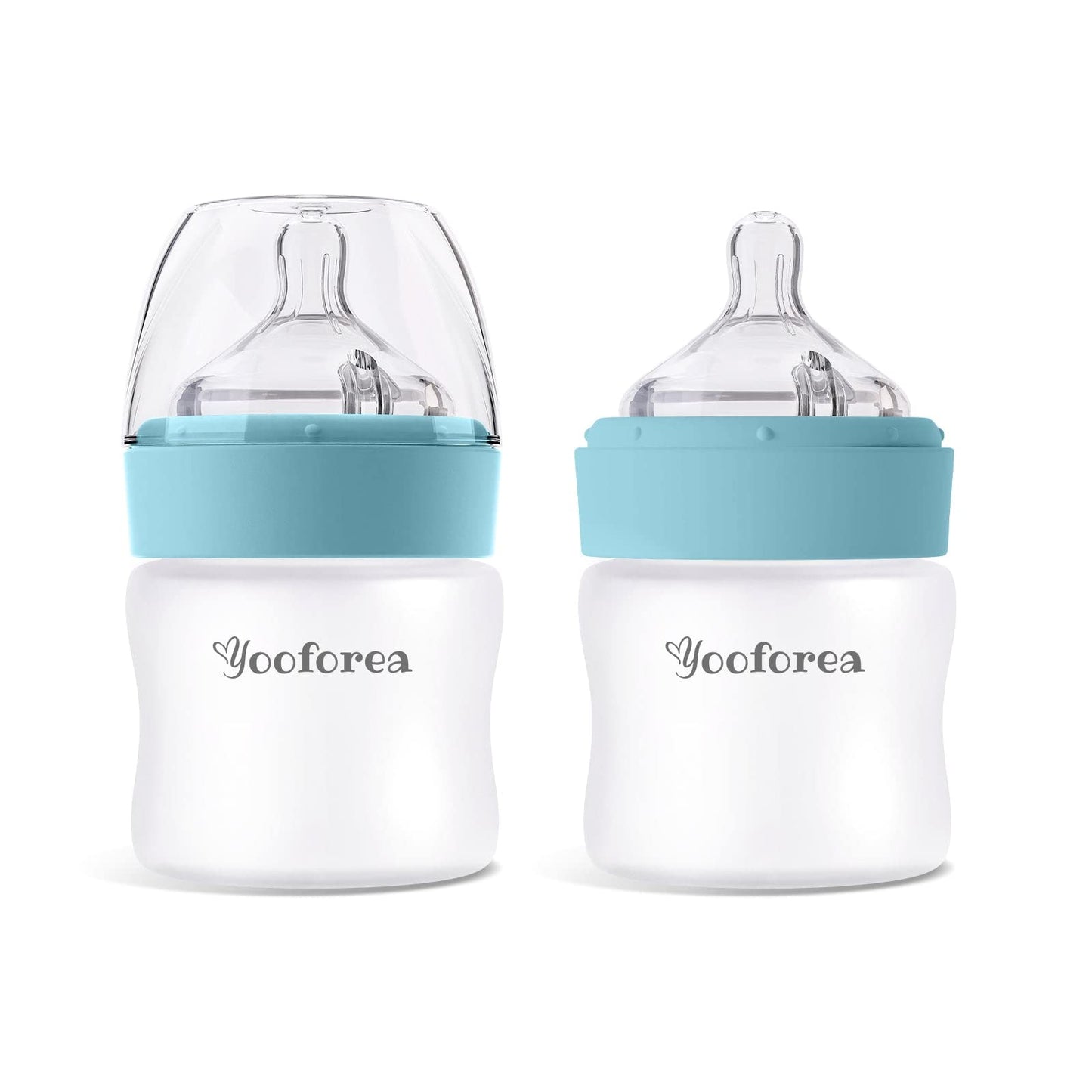 Yooforea Silicone Coated Glass Baby Bottle, 0M+ Slow Flow Nipple I Anti-Colic, Wide Neck, Stable Base I Medical-Grade Silicone Coating for Shatter Protection, BPA BPS PVC Free (3 Ounce-Honey)