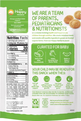 Happy Baby Organics Creamies Freeze-Dried Veggie & Fruit Snacks with Coconut Milk, Apple Spinach Pea & Kiwi