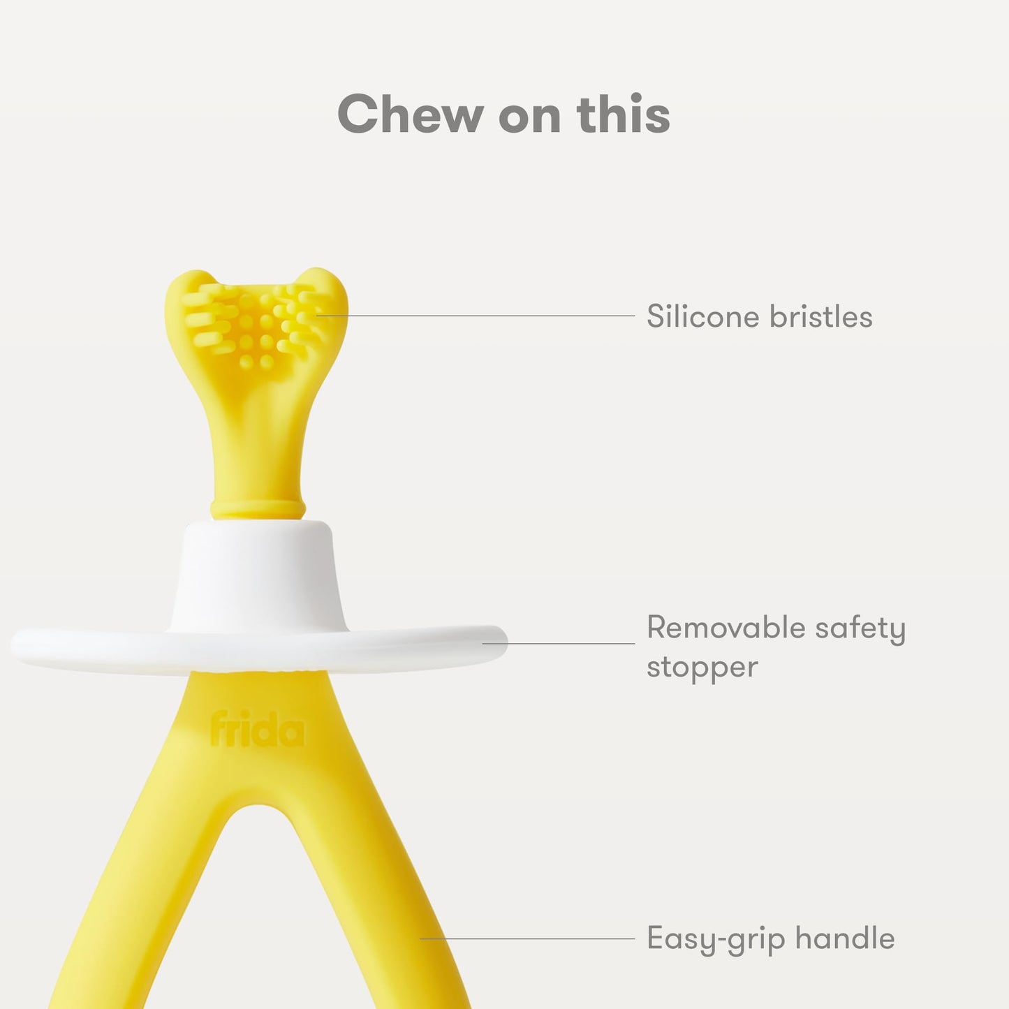 Frida Baby Grow-with-Me Baby Toothbrush Training Set | Infant to Toddler Toothbrush 0-12 months, Cleans All Sides at Once, Oral Care for Sensitive Gums | Yellow