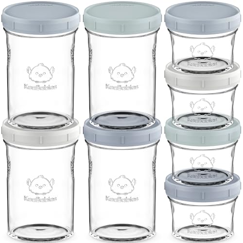 KeaBabies 4pk 8oz & 4pk 4oz Glass Baby Food Containers with Lids - Leak-Proof,Microwavable Small Glass Jars,Baby Purees & Toddler Snack Storage Containers,BPA-Free,Dishwasher & Freezer Safe(Musk Dusk)