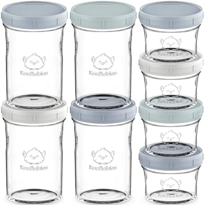 KeaBabies 4pk 8oz & 4pk 4oz Glass Baby Food Containers with Lids - Leak-Proof,Microwavable Small Glass Jars,Baby Purees & Toddler Snack Storage Containers,BPA-Free,Dishwasher & Freezer Safe(Musk Dusk)