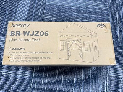 BESREY Kids Play Tent - 2 in 1 with Padded Mat & Lights, Large Playhouse with 2 Doors & 4 Windows, Indoor & Outdoor, Christmas Toddler Play Tent, 51" x 35" x 51