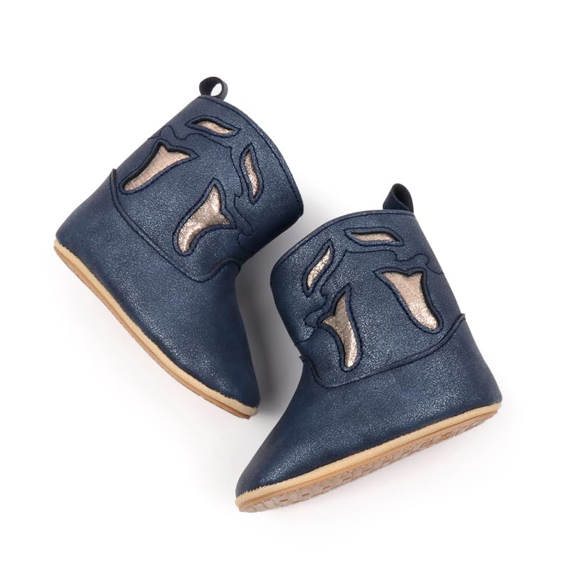 Kuner Baby Cowboy Boots Western Boots Toddler Cowboy Bootie Soft Sole Non-Slip Crib Shoes for Infant Boys Girls0-18 Months