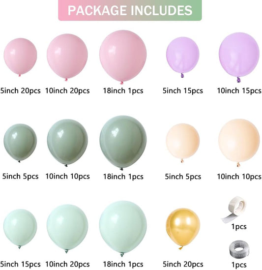 Fairy Wonderland Birthday Party Decorations,160Pcs Fairy Balloon Arch Garland Kit Pink Purple Blue Green Balloons for Girls Fairytale Spring Garden Tea Party Bride Baby Shower