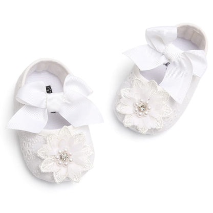 Baby Girls Mary Jane Flats with Bowknot Flowers Soft Newborn Infant First Walkers Crib Shoes Wedding Party Christmas Dress Shoes