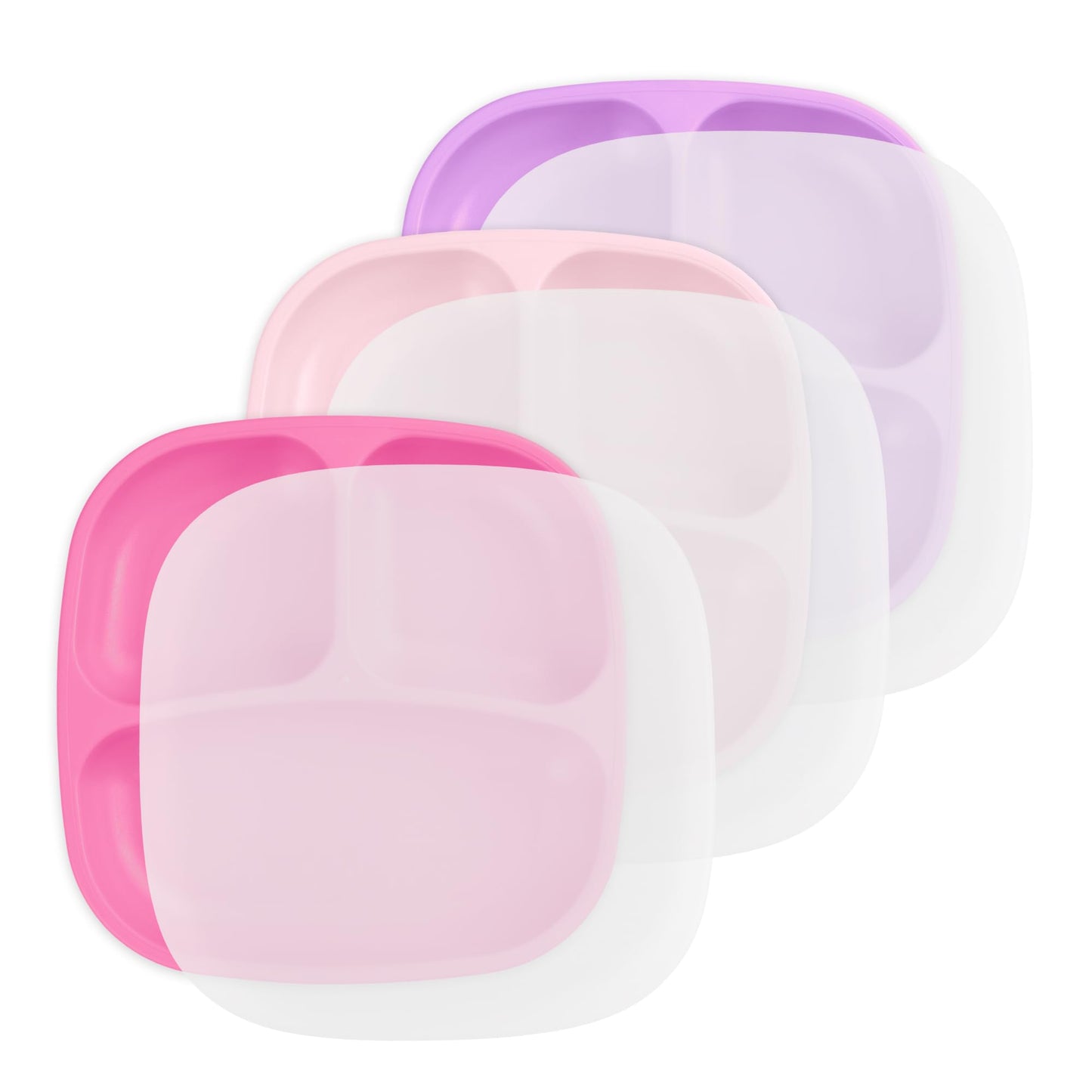 Re-Play Toddler Plates with Dividers - Deep-Walled 3 Compartments Divided Plates for Kids - Dishwasher & Microwave Safe - Made in USA - Set of 3-7.37" x 7.37" x 1.25" - Princess