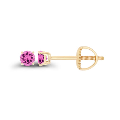 14K Gold Plated 925 Sterling Silver Hypoallergenic 3mm Round Genuine Birthstone Solitaire Screwback Stud Earrings
