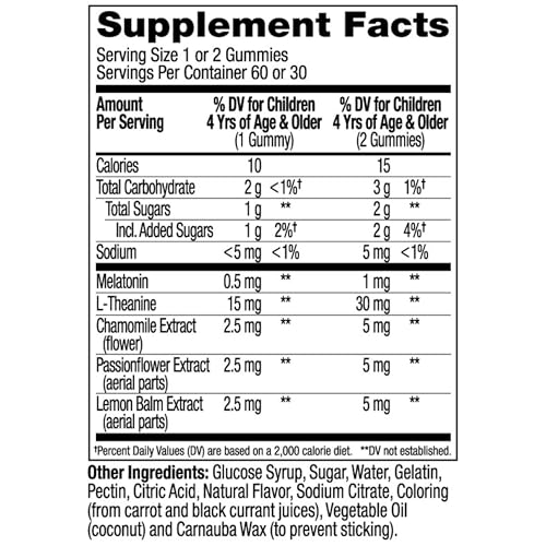 OLLY Kids Sleep Gummy, 0.5mg Melatonin, L Theanine, Chamomile, and Lemon Balm, Childrens Chewable Supplement, Raspberry - 50 Count