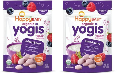 Happy Baby Organics Yogis Freeze-Dried Yogurt & Fruit Snacks, Variety Pack, 1 Ounce (Pack of 6)
