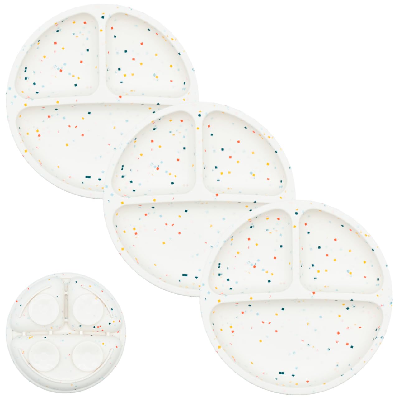 WeeSprout Suction Plates with Lids for Babies & Toddlers - 100% Silicone, Dinnerware Stays Put, Divided Design for Picky Eaters, Microwave & Dishwasher Friendly, 3 Pack