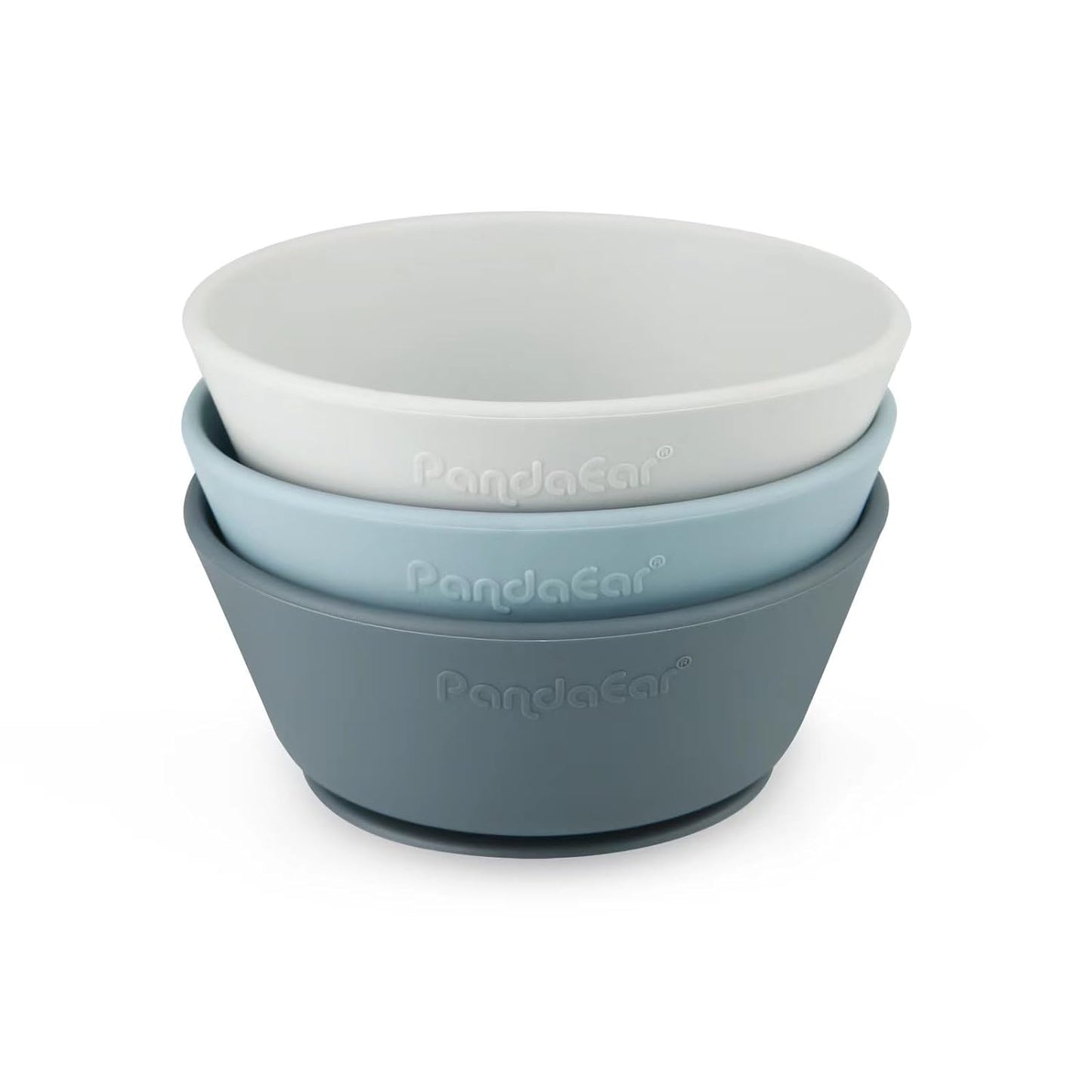 PandaEar 3 Pack Baby Suction Bowls|Silicone Food Bowls First Stage Feeding for Baby Toddler Infant Kids| Food Grade Soft Safe BPA-Free Silicone Toddler Bowls -Blue/Gray