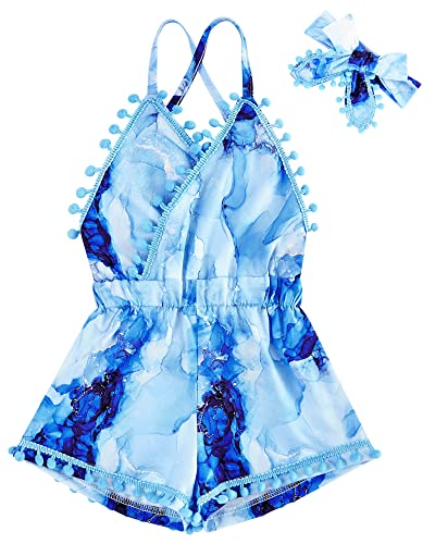 6M-3T Baby Girl Backless Bodysuit Outfit Set Romper Jumpsuit with Headband