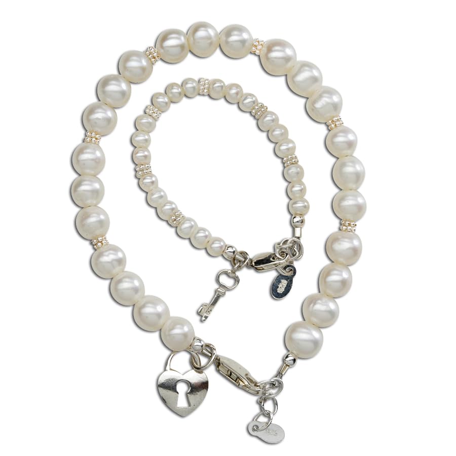 Cherished Moments Sterling Silver & 14K Gold Plated Mom and Me Cultured & Simulated Pearl Matching Bracelet Set for Mother and Daughters
