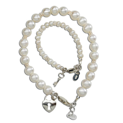 Cherished Moments Sterling Silver & 14K Gold Plated Mom and Me Cultured & Simulated Pearl Matching Bracelet Set for Mother and Daughters