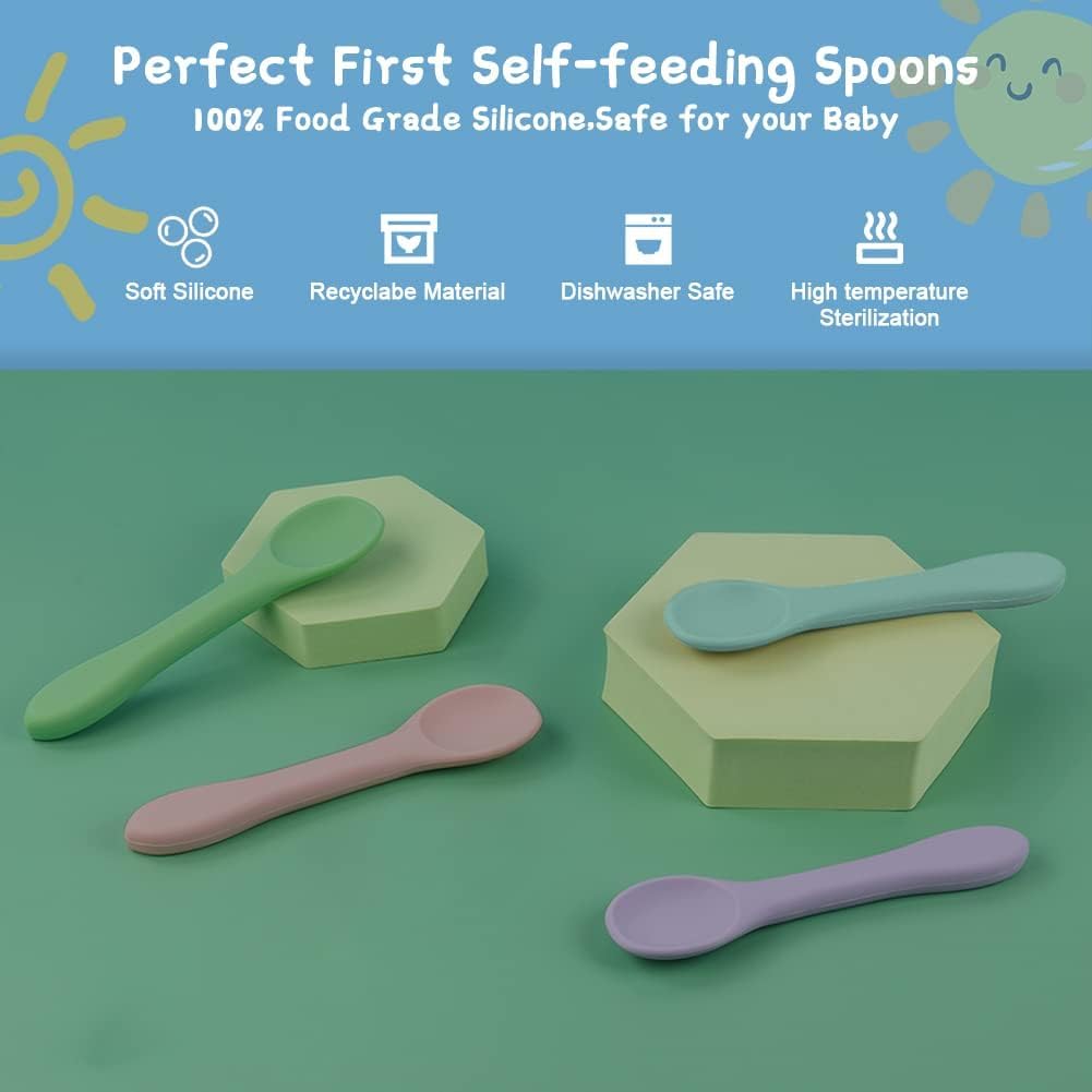 Vicloon Silicone Baby Feeding Spoons - 7 PCS First Stage for Infants, Ultra-Durable & Chewproof, Dishwasher Safe Baby Utensils