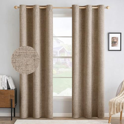 MIULEE 100% Blackout Linen Textured Curtains for Bedroom Solid Thermal Insulated Natural Beige Grommet Room Darkening Curtains & Drapes Luxury Decor for Living Room Nursery 52 x 84 Inch (2 Panels)