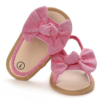 Baby Girls Bow Knot Sandals Flat Non-Slip Patchwork Princess Shoes Infant First Walking Slipper Shoes Beach Sandals
