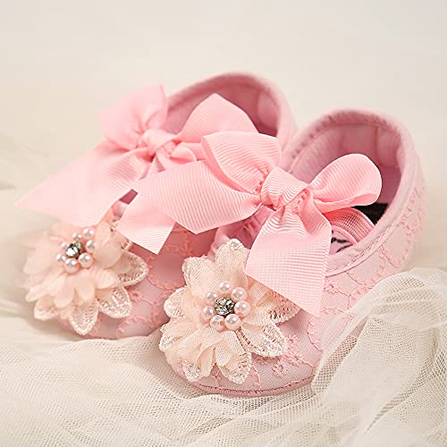 Baby Girls Mary Jane Flats with Bowknot Flowers Soft Newborn Infant First Walkers Crib Shoes Wedding Party Christmas Dress Shoes