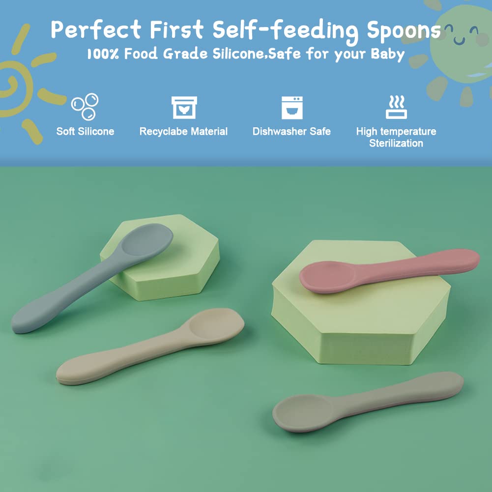 Vicloon Silicone Baby Feeding Spoons - 7 PCS First Stage for Infants, Ultra-Durable & Chewproof, Dishwasher Safe Baby Utensils