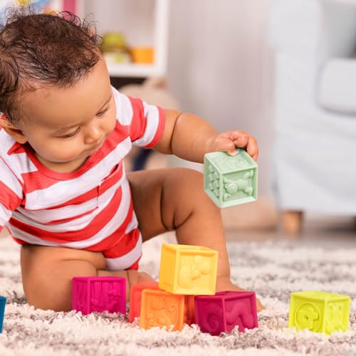 B. toys – Baby Blocks – Stacking & Building Toys For Babies – 10 Soft & Educational Blocks- Numbers, Shapes, Colors, Animals- One Two Squeeze- 6 Months +