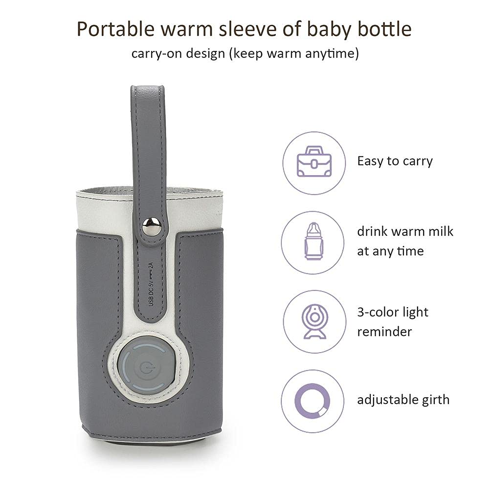Bottle Warmer Bag 3 Temperature Adjustable Portable Baby Bottle Warmer for Connecting to Mobile Power