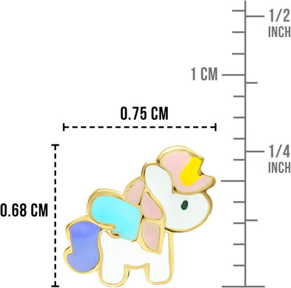 Five Star Jewelers 14k Solid Gold Unicorn Stud Earrings for Girls - Hypoallergenic Kids Jewelry with Secure Screw Back - Adorable Vibrant Enamel Design - Little Girl Earrings - Gift Box