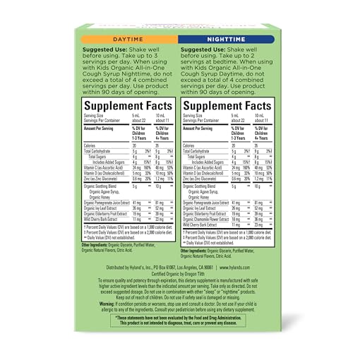 Hyland's Kids Cold and Cough, Day and Night Combo Pack, Cold Medicine for Ages 2 and up, Syrup Cough Medicine for Kids, Nasal Decongestant, 4 Fl Oz (Pack of 2)