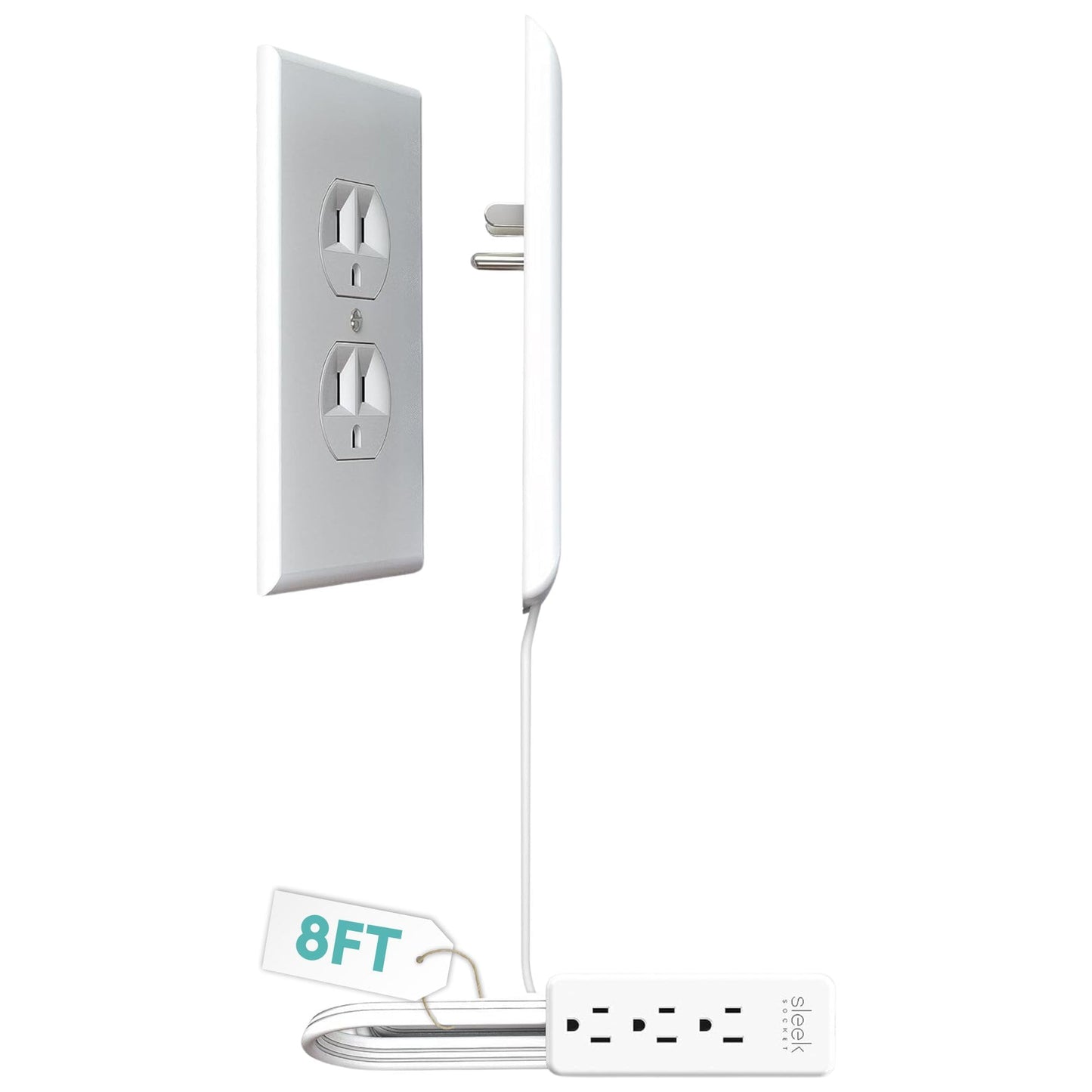 Sleek Socket Original & Patented Ultra-Thin Outlet Concealer with Cord Concealer Kit, Flat Extension Cord with Multi Outlets Power Strip, Ideal for Home Improvement, Hide Bulky and Messy Cords