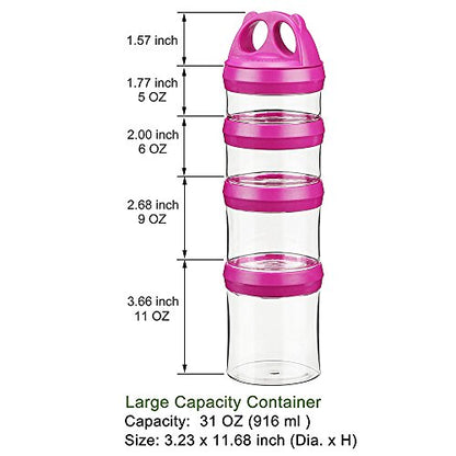 SELEWARE Portable Stackable Food Storage Containers for Snacks Formula Powder and Drinks Twist Lock System Airtight Leak-proof BPA and Phthalate Free 4 Piece Jars 31oz Blue