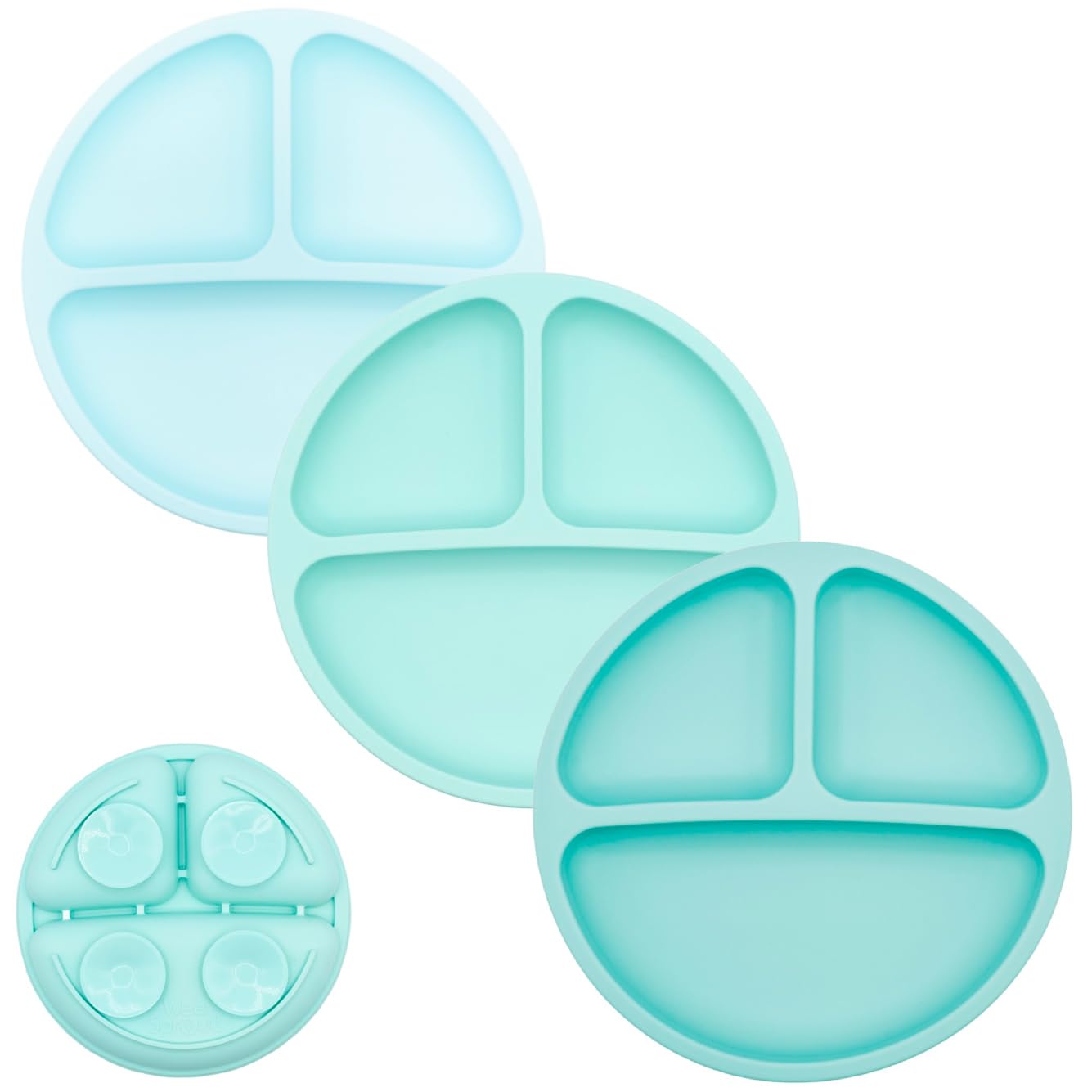 WeeSprout Suction Plates with Lids for Babies & Toddlers - 100% Silicone, Dinnerware Stays Put, Divided Design for Picky Eaters, Microwave & Dishwasher Friendly, 3 Pack