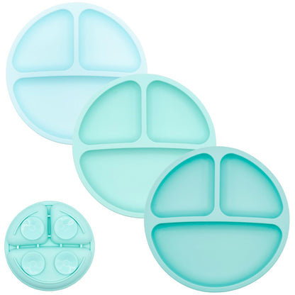 WeeSprout Suction Plates with Lids for Babies & Toddlers - 100% Silicone, Dinnerware Stays Put, Divided Design for Picky Eaters, Microwave & Dishwasher Friendly, 3 Pack